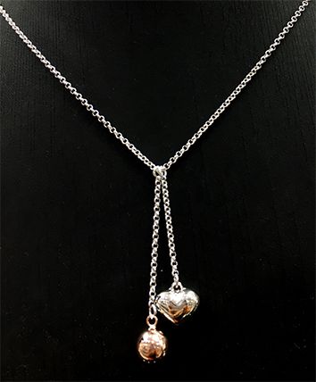 Bella Donna Silver Silver Heart & RG Ball Necklac