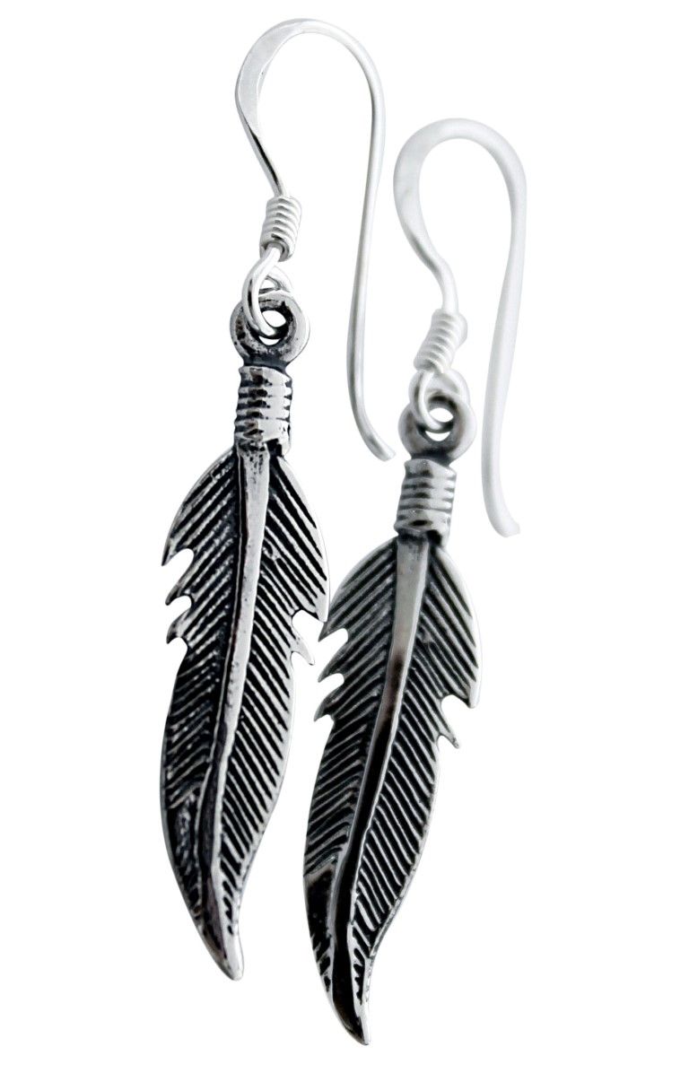 Native American Sterling Silver Lapis Dangle Feather Earrings -  PuebloDirect.com