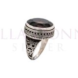 Silver Round Smokey Qtz Ring