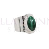 Silver & Malachite Adj Ring