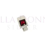 Silver & 8mm Sq Garnet Ad Ring