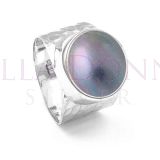 Silver & Blue Mabé Pearl Ring