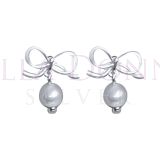 Silver Tied Bow Pearl Studs