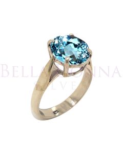 Silver & 8x10 Blue Topaz Oval Ring
