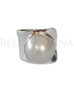 Silver & White Mabé Adj Ring