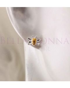 Silver & YG Tiny Bee Studs
