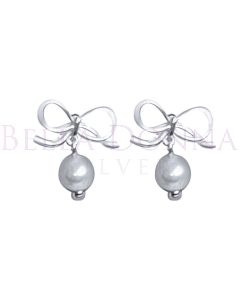 Silver Tied Bow Pearl Studs