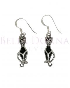 Silver & Black Onyx Cat Earrin