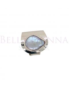 Silver & Grey Coin Pearl Ring
